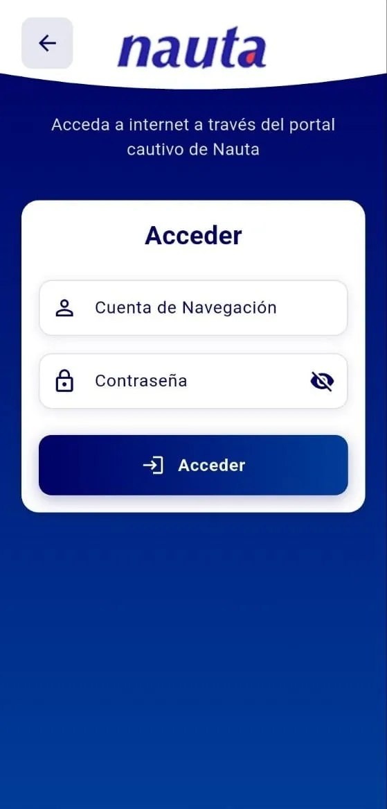 Captive portal login — credentials to authenticate against Nauta Wi-Fi