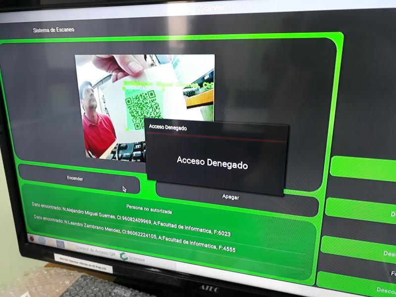 Access-denied flow — system reads the QR, looks up the person, and surfaces the explicit decision plus the resolved identity record