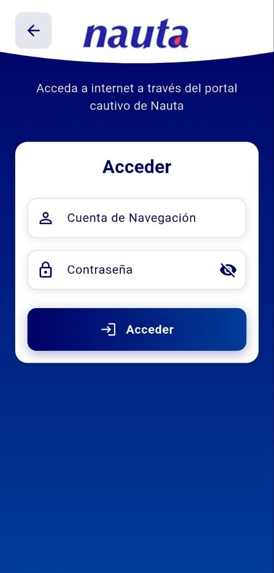 Captive portal login — credentials to authenticate against Nauta Wi-Fi